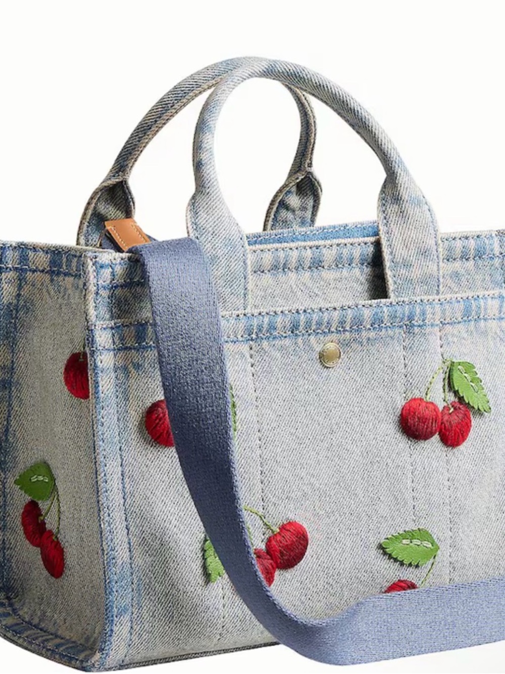 Coach Light Blue Denim Cherry Embroidered Tote 26” - Picture 3 of 3